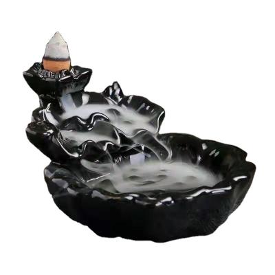 China Eco-friendly Black Shaped Ceramic Backflow Chandelier Censer Incense Holder Holiday Daily for sale