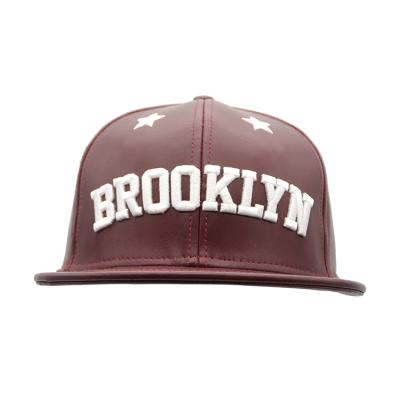 China JOINT 3D Embroidery Custom Logo Wine Red PU Cloth Urban Snapback Hats for sale