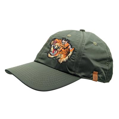 China COMMON explosive nylon fabric embroidery hat leather strap green animal baseball cap for sale