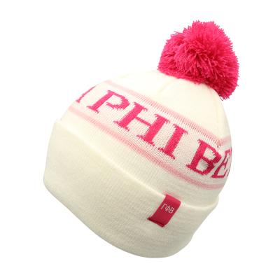 China Low MOQ Wholesale COMMON fast delivery winter jacquard letter knitted Beanie Fashion Warm Pom Pom to knit hat bulk for sale