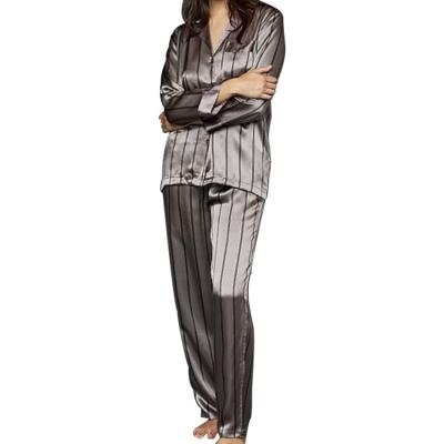 China 2 Piece Autumn Long Sleeve Striped Satin QUICK DRY Silk Pajamas For Women for sale