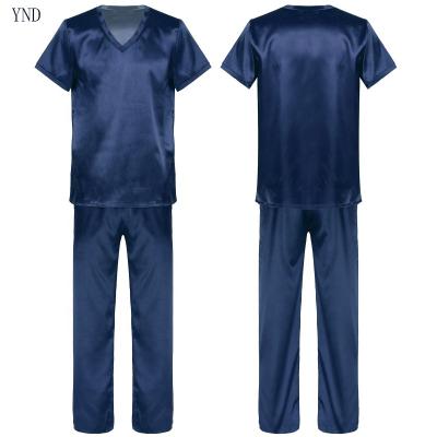 China Wholesale Chinese V-Neck Sleepwear Pajamas Summer Mens Factory Short Sleeve Tops QUICK DRY Nightgowns With Long Pants Satin Pajama Sets for sale