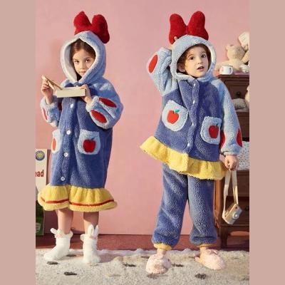 China Lovely QUICK DRY cute warm children's pajamas cartoon winter flannel pajamas romper sleepwear with bow for sale