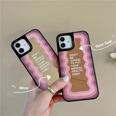 China INS Wave Pattern Makeup Mirror Shockproof Phone Case For iPhone 11 12 pro X Max XS XR 7 8 Plus 13Pro View Girl Gift Soft Silicone Cover for sale