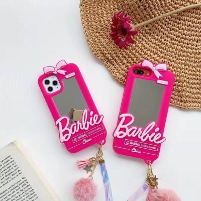 China Lovely Pink Barbie Mirror Silicon Mobile Phone Shockproof Case For 7 8 Plus XR X Xs 11 12 13 Max Pro Max Case for sale