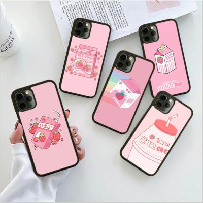 China 2022 Design Cute Pink Black Soft TPU+PC Milk Strawberry Kawaii Soft Phone Accessories For iPhone 11 12 13 7Plus 13 pro Max Case for sale