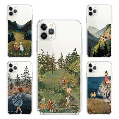 China Cartoon Girl Shockproof TPU Landscape Transparent Phone Case For iPhone 7 8 plus Se 2020 13 11 12 pro Max Soft Clear Phone Case for sale