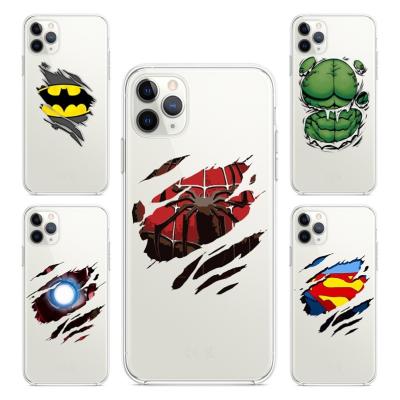 China Hot Superhero Silicone Shockproof Mobile Phone Cover For Apple iPhone 11 12 13Pro 13Pro Max XsMax XR X 8 7 TPU Clear Phone Case for sale