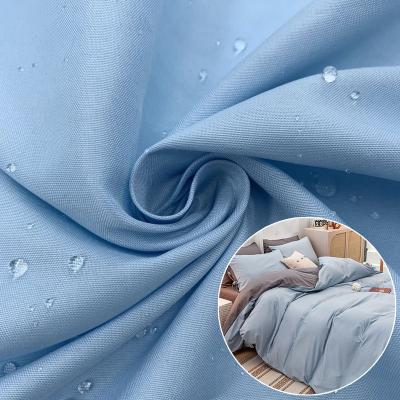 China Sustainable Wholesale Polyester Solid Color Waterproof Dyed Blue Brushed Bed Sheets Set Material Fabric For To Make Bed Sheets for sale