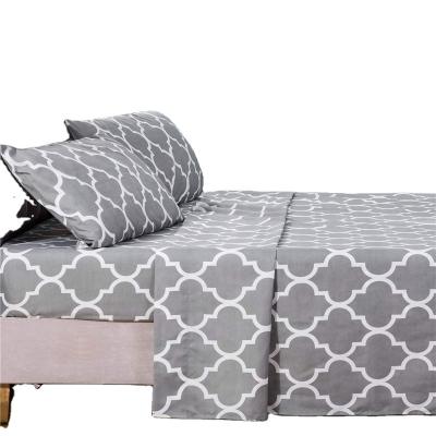 China Anti Dust Mite 4 Piece Bed Sheet Set Deep Pocket With Elegant Light Gray / White Quatrefoil Pattern for sale