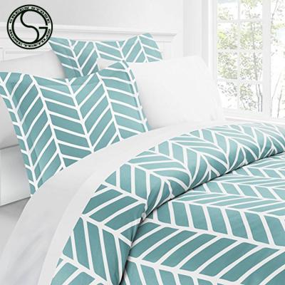 China 2021 New Design Finest Quality Disposable Printing Herringbone Printed 3PC Comforter Cover Set for sale