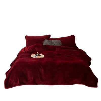 China Anti Dust Mite Super Soft Coral Bed Throw Soft Solid Flannel Fleece Blanket, Burgundy for sale