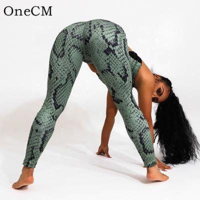 China OEM Breathable Anticellulite Women's Seamless High Waist Leggings Snakeskin Suit Snake Print Skin Yoga Sets for sale