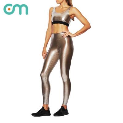 China Women's Breathable Yoga Clothes Fashion Gold Light Hot Yoga Set High Stretch Tight Workout Fitness Suit for sale