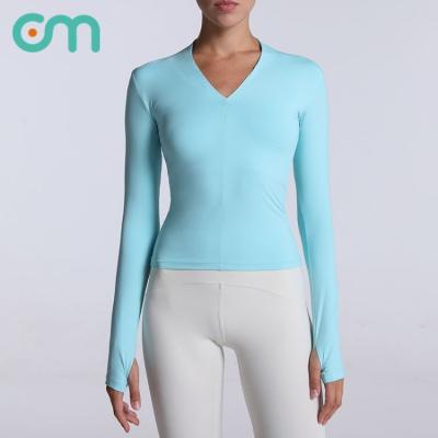 China New deep V women's breathable sports girdle long thin slim running yoga fitness clothing quick-dry T-shirt for sale