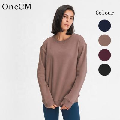 China custom Anti-wrinkle long sleeve print knitted crewneck gym fitness pullover woman sport sweatshirt for sale