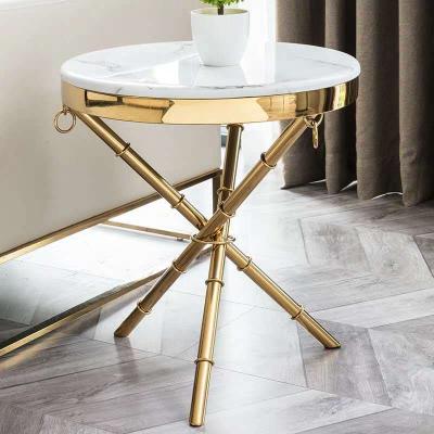 China (size) round shape stainless steel coffee table adjustable luxury single side marble tea table set furniture for home office for sale