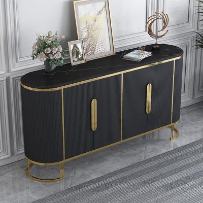 China Gold Stainless Steel Leg Living Room Furniture Sideboards Foldable Dining Cabinet Side Table with Marble or Stone Top for sale