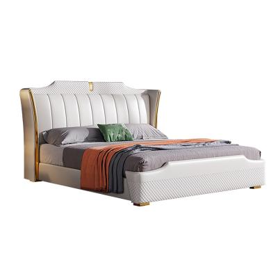 China Modern Hot Sale Style Solid Wood Upholstery Luxury Leather King Size Bedroom Furniture Bed Set Foldable for sale