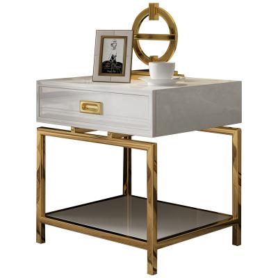 China (Other)Adjustable modern luxury bedside table with drawer stainless steel frame gold side table for bedroom furniture for sale