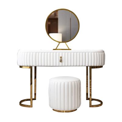 China Dressing Table Foldable Marble Legs Top Steel Console Table With Mirror And Stool For Bedroom Furniture for sale