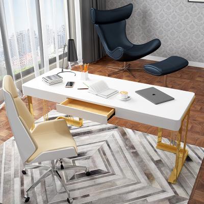 China Foldable luxury gold stainless steel frame office work furniture desk table for work for sale