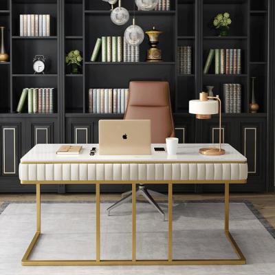 China Luxury Office Furniture Foldable Computer Desk Working Table Set Leather Marble Top Desk And Chair Boss With Drawer for sale