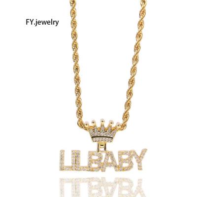 China Hiphop New Arrival Crown Name Tiny Initial Charm Name Plate Men Women Batter Pendant Necklace for sale