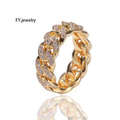 China Hiphop Iced Out Cuban Zirconia Chain Rings For Men 18K Gold Plated Cuban Ring CZ Diamond Jewelery for sale