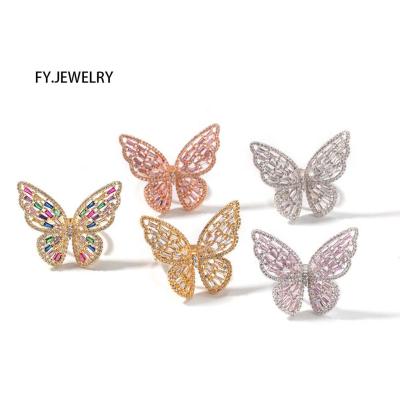 China New Bling CZ Hiphop Butterfly Earring Stud Women Iced Out Female Zirconia Fashion Jewelry for sale