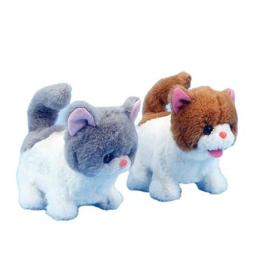 China Can Walk Children's Toy Electric Kitten Can Bark, Walk, Curl Fish Tail Plush Toy Battery Kitten Baby Electric Kitten Toy Wag for sale