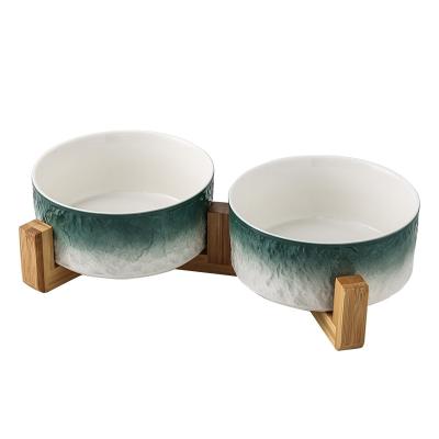 China Sustainable Rounded Dog Bowl Feeding Luxury , Ceramic Pet Bowls With Stand for sale