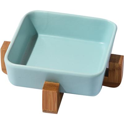 China Sustainable Ceramics Pet Accessories Luxury Bowls , Quadrate Pet Bowl Eco Friendly for sale