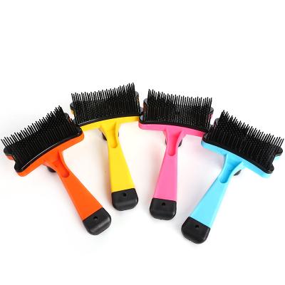 China Viable Factory Hot Selling Dog Cat Brush For Shedding Dog Hair Brush Pet Grooming Comb With Self Cleaning Button for sale