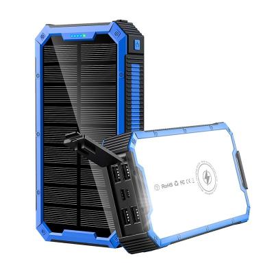 China Fast Charging Support Portable Solar Charger with Outdoor Camping Lights 20000mAh Wireless Power Bank 36800mah for sale