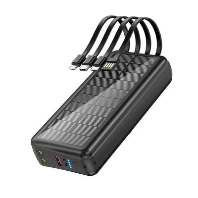 China Support PSOOO 30000mah Fast Charging Power Bank with Cable and Plug Quick Charging Solar Phone Charger with Flashlight for sale