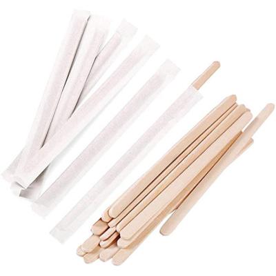 China 140MM Viable Person Coffee Paper Wrapped Disposable Natural Wooden Stirrer Stirring Stick for sale