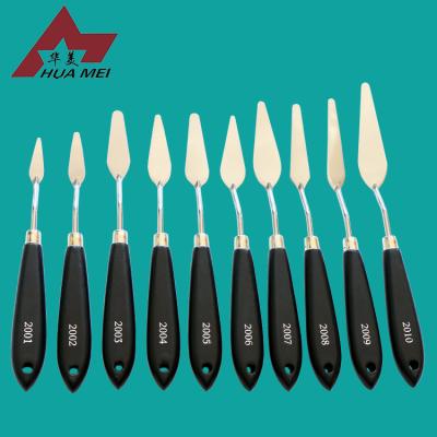 China Used for Mixing and Mixing Paint Black Handle Welded Stainless Steel Oil Paint Palette Knife /Spatula for sale