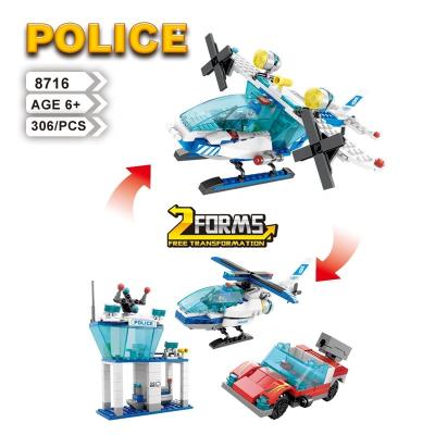 China Transforming Toys Lele Brother City Police Building Station Transform Helicopter Bricks 2-in-1 Legos Building Blocks Toys for sale