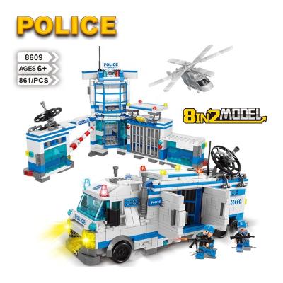 China Lele Brother City Police Station Transforming Building Block Car Building Toys Transform Legos Bricks Children DIY Educational Toys for sale