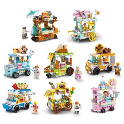 China 8 in 1 Lele Brother Kids Snack Food Cart Legos Building Toy Blocks Mini City Street View Building Block Toys for sale