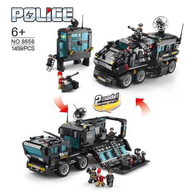 China Lele Brother's Transforming BANG Police Station Building Toys Building Block 2-in-1 Anti-Terrorism Command Car Children Legos Toy Bricks for sale