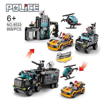 China Transforming Toys Lele Brother City Police Building Station 2 Children Legos Toy Bricks Police Order Car Building Blocks in-1 for sale