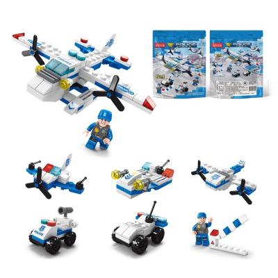 China 6 in 1 Police Building Toys Kids Mini Car Bagged Bricks Toy 6 - in-1 Police Plane Legos City Promotion Building Block for sale