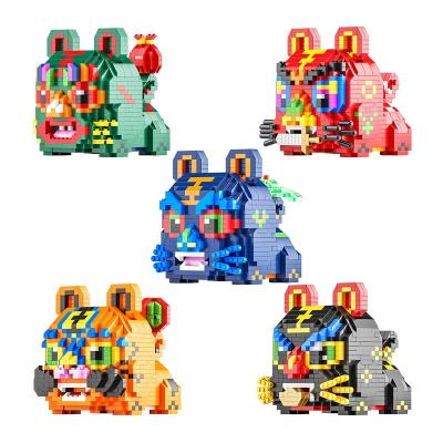 China Lele Brother 2022 New Year Five Lucky Tiger Mini Blocks Mascot Nano Bricks of Intelligence Development Assemble Toys With Gift Bag for sale