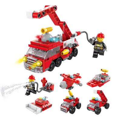 China 6 in 1firefighting Toys LELE BROTHER City Fire Legos Blocks Fire Fighting Truck 6-in-1 Kids Building Block Firefighter for sale