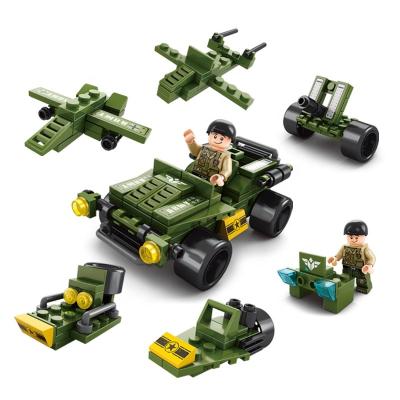 China 6 in 1 Boy Building Toys Mini SUV Car Lele Brother Promotional Toy Military Building Block Children DIY Building Bricks Set for sale