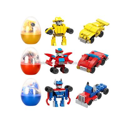 China Surprise egg robot building blocks LELE BROTHER OEM surprise egg Mini Car Transform Robot Legos building block capsule toy for sale