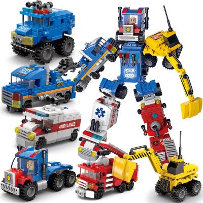 China Deformation Toys Lele Brother Customized Brick Toy Ambulance Police Car Fire Truck Transform Robot Legos Building Blocks for sale