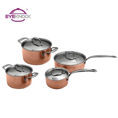 China Sustainable high quality triply copper stainless steel cookware set for sale